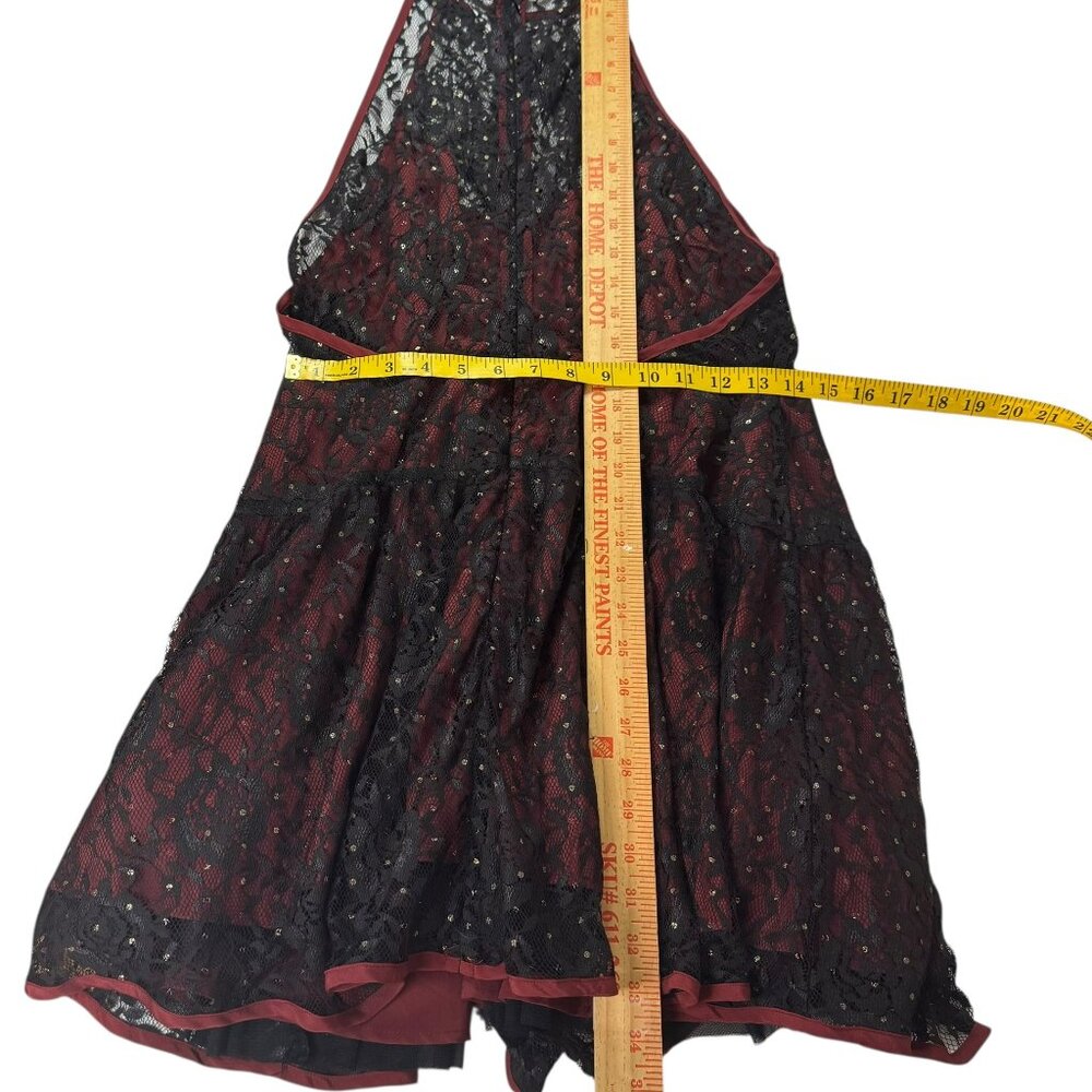 xFree People Black & Burgundy Lace Fit & Flare Mini Dress SZ:10  Sheer Open Back - Picture 11 of 11